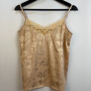 Y2K Satin‎ Lace Camisole Champagne Gold  Floral Coquette Fairycore Club Layering